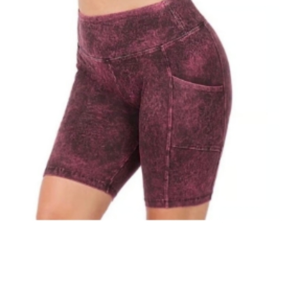 Zenana Outfitters Women's Pink Acid Wash Bike Shorts